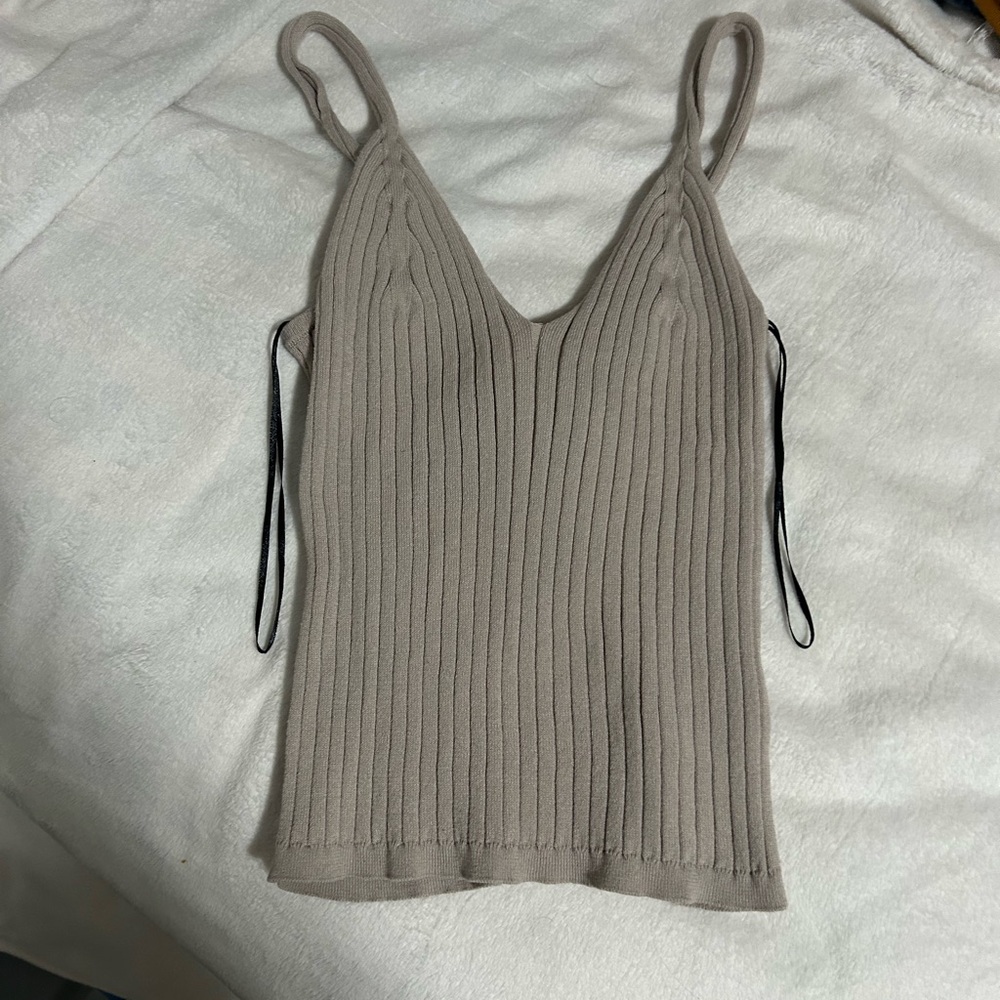 H&M Ribbed Knit Tank Top in Taupe